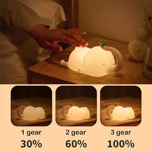 Image of S NMT Cute Elephant Silicone Night Light LED Novelty Lamp 3 Level Dimmable Nursery Nightlight USB Rechargeable Timing Sleeping Lamp for Baby Kids Decor