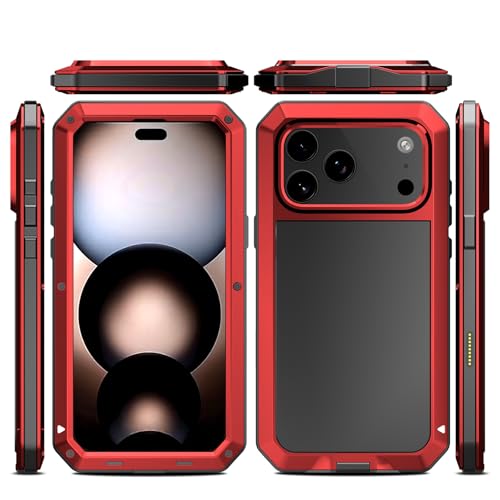 Marrkey Compatiable with iPhone 17 Pro Case,360 Full Body Protective Cover Heavy Duty Shockproof [Tough Armour] Aluminum Alloy Metal Case with Silicone Built-in Screen Protector - Red by Marrkey - Used condition - US$11.64