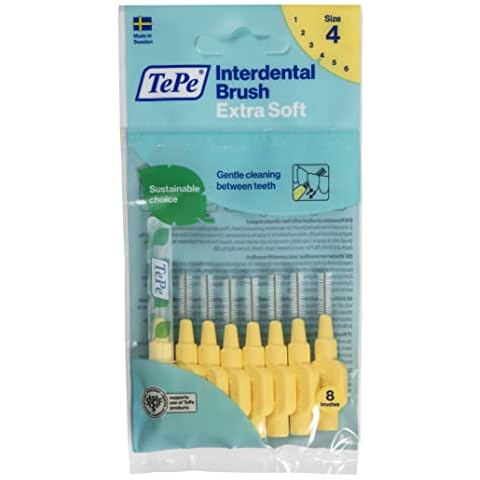 TePe Interdentalbürsten Extra Soft Gelb (ISO Größe 4: 0,7 mm) / Für eine besonders sanfte & effiziente Reinigung der Zahnzwischenräume / 1 x 8 Interdentalbürsten Cover