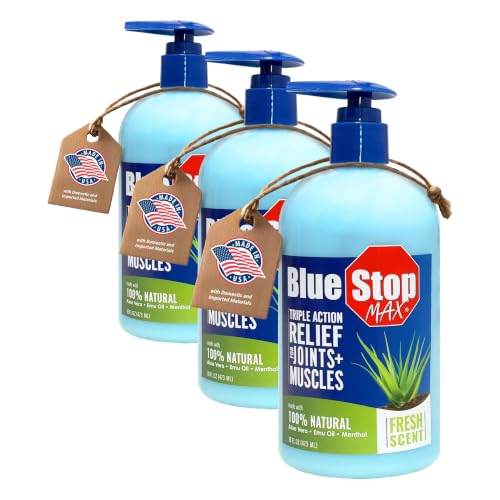Image of Blue Stop Max Massage Gel for Body Aches, 16 oz Pump Bottle; 3 in 1 Product Relieves Body Aches, Supports Joints and Nourishes the Skin (Pack of 3)