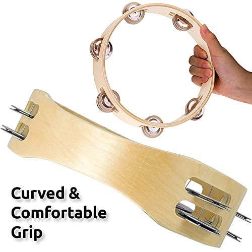 Headless Tambourine 8 Inches Wooden Frame, 2 Row 10 Metal Jingles #TOP2
