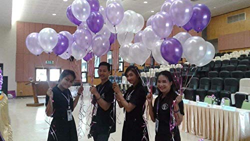 Image of AMFIN (Pack of 100) 10 Inch Dark Purple,Light Purple & White Metallic Balloons with Matching Ribbon for Decoration,Balloon for Birthday Decor /Anniversary /Party /Baby Shower /Party /Home Decor