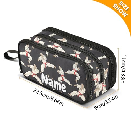 Image of Custom Karate Black Background Pencil Case Box Boys Girls Personalized Name Large Pencil Pouch Stationery Pen Bag Organizer for Kids Adults School Office