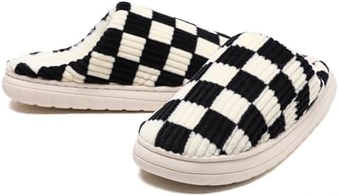 Waysoland Hausschuhe Damen Herren,Flauschige Damen Plüsch Pantoffeln aus Memory-Schaum Kariert Rutschfeste Sohle für Schlafzimmer Winter Slippers für Drinnen Draußen mit Fellfutter