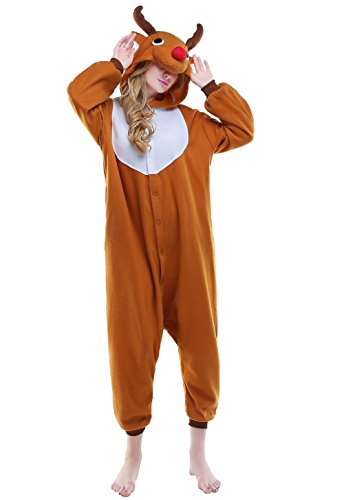 NEWCOSPLAY Unisex Reindeer Pyjamas Onesie Christmas Costume  (S, Brown)