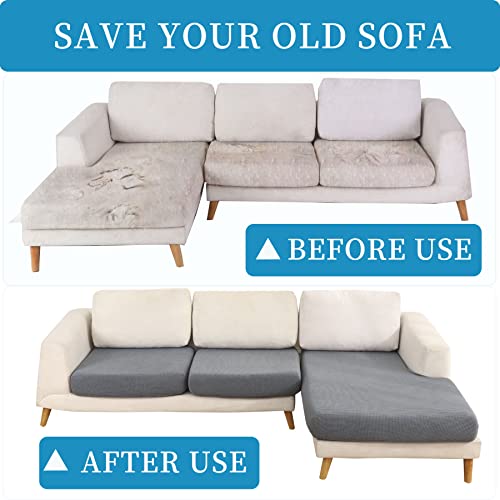 Minjiatex Sectional Couch Covers L Shape 4 Pieces Washable Chaise Couch Covers For Sectional Sofa L Shape,Stretch Sectional Sofa Covers For Dogs Pets Protector Furniture (Grey, 3 Seater + 1 Chaise) #TOP5