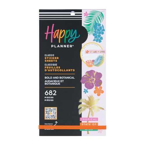 Happy Planner Sticker Pack for Calendars, Journals, and Planners, Easy-Peel Stickers and Scrapbook Accessories, Bold and Botanical Theme, Classic Size, 30 Sheets, 682 Total Stickers