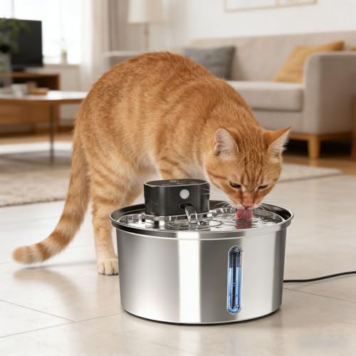 Fuente de agua para gatos acero inoxidable 6.35 L miniatura 6
