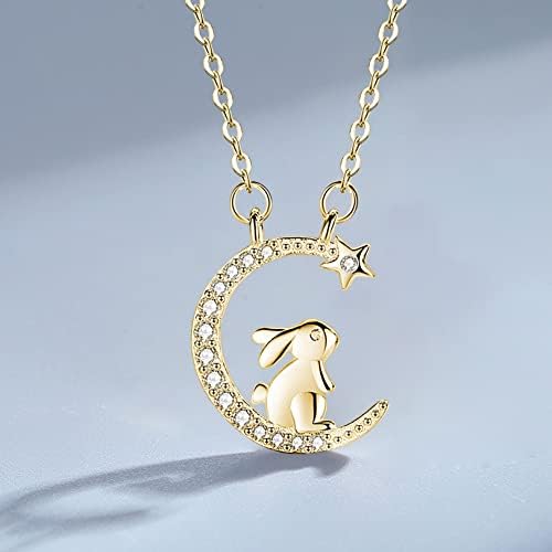 LYTOPTOP Bunny Rabbit Gifts for Girls Women, 925 Sterling Silver Rabbit Pendant Necklaces Crescent Moon Animal Jewelry Birthday Christmas Present for Rabbit Lovers (with Gift Box)