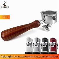 NEOUZA Espresso-Siebträger, 51 mm, kompatibel mit DeLonghi Dedica EC680 EC685 Smeg Kaffeemaschine, druckloser Korb, doppelte Ausgüsse (3 Ohren), Silber und Holz – Ansicht 4
