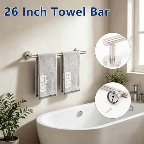 NearMoon Bathroom Accessories Set 6 Pieces, SUS304 Stainless Steel Bathroom Hardware Set, Shower Towel Rack for Kitchen, Towel Holder Wall Mounted (16 Inch, Brushed Nickel) by NearMoon - Used condition - Image 7