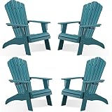 Psilvam Adirondack Chair, Oversized Poly Lumber Fire Pit Chair with Cup Holder, 350Lbs Support Patio