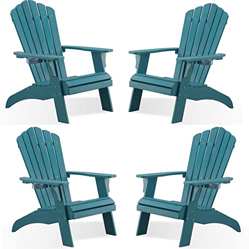 Psilvam Adirondack Chair, Oversized Poly Lumber Fire Pit Chair With Cup Holder, 350Lbs Support Patio Chairs For Garden, Weather Resistant Outdoors Seating, Relaxing Gift For Father & Mother (4, Blue) #TOP30