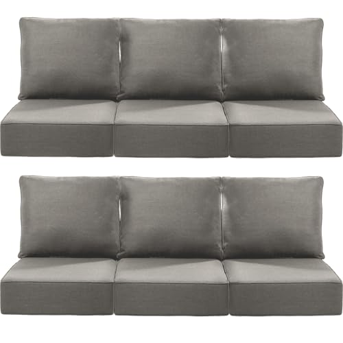 Luxury 22x24/22x25 6-Inch Outdoor Deep Seat Cushions Set of 6 - Comfortable Patio Zipper Chair Cushion for Outside Wicker Dining Rocking Swivel Chairs Loveseat Couch Sectional Sofa - Grey