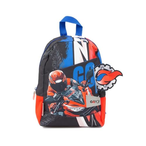 GO POP Zainetto Speed Race Con Ampio Comparto Centrale, Zaino Piccolo per Asilo e Bambini dai 2 Anni a Tema Macchine, Spallacci Imbottiti E Maniglia, Per Scuola Materna