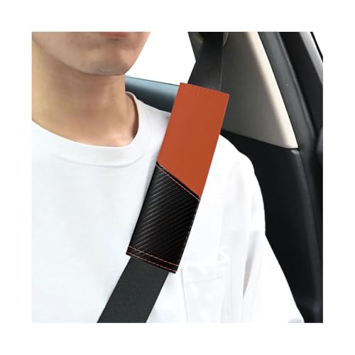 Sun Walker 2 PCS Car Seat Belt Cover, Carbon Fiber Seatbelt Strap Cover for Protecting Your Neck and Shoulder, Breathable Leather Safety Belt Cushion Pad for SUVs Sedans Trucks (Orange)