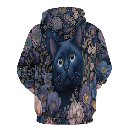 Sweatshirt chat fleuri 3D pull Harajuku mignon sweat à capuche zippé - 4