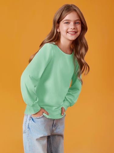 Image of Haloumoning Girls Puff Long Sleeve Shirts Fall Tops 5-14Y | Casual,Solid Color,Crewneck, Soft, Tunic Tops Blouse,Kids Long Sleeve T Shirt,,Fashion Clothes