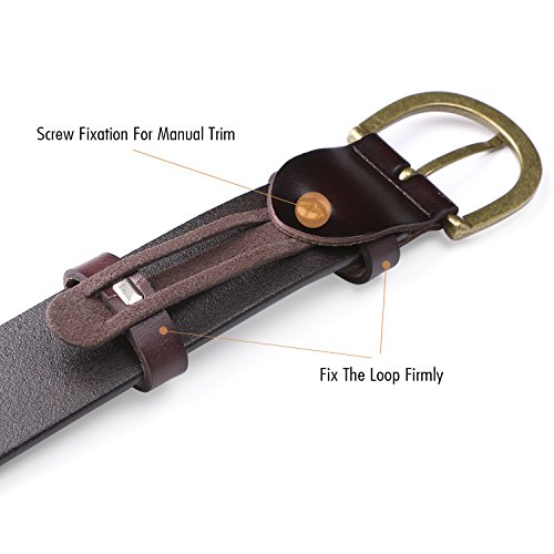 Whippy Leather Belt For Women Vintage Waist Belt With Bronze Alloy Buckle (Suit Pant Size 28-34 Inches,Dark Brown And Brass Buckle) #TOP4