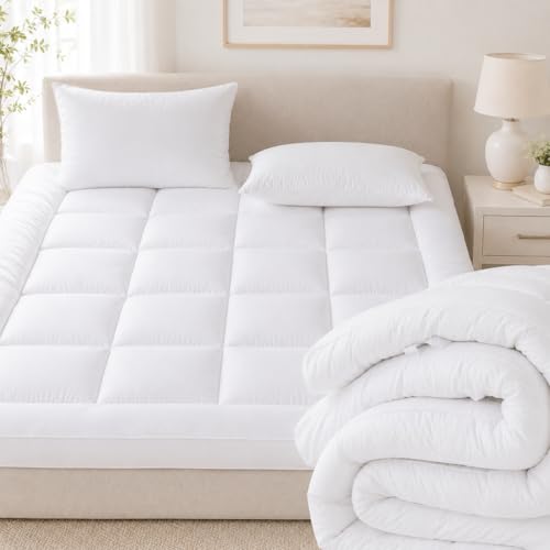 Image of Extra Thick Small Double Mattress Topper - Luxury Hotel Quality Cloudlike Soft Supportive Comfort 4 Inch / 10cm Quilted Toppers, Corner Elasticated, Machine Wasable (White, Small Double Topper)