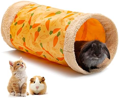 ORZECHKO Rabbit Hideout Tunnel - Small Animal Tunnel Tube House Indoor for Bunny Guinea Pig Rat Hamster Feeret Chinchilla - Playing Sleeping Resting Soft Fleece Foldable Nest Habitat