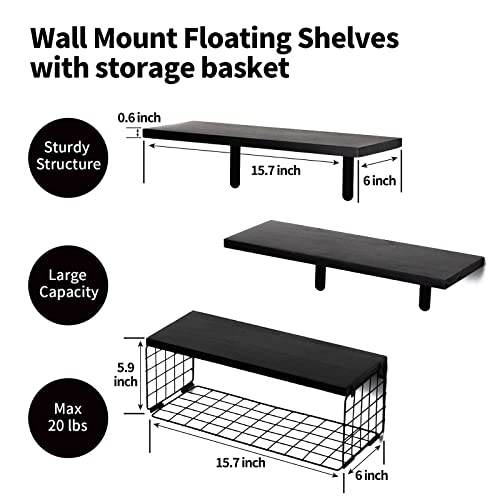 Yoursorter Floating Shelves For Wall, Black Bathroom Shelves Over Toilet With Paper Storage Basket, Rustic Wall Shelves Wood Farmhouse Wall Decor For Bathroom, Bedroom, Living Room, Kitchen #TOP2
