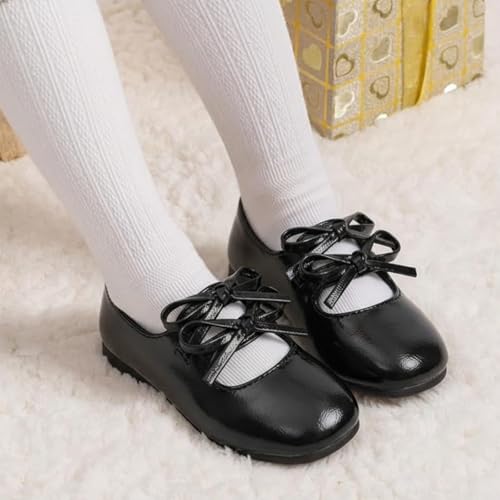 Image of Toddler Girls Mary Jane Dress Shoes Little Kids Ballet Flats Bowkont Flower Wedding Party School Princess Shoes