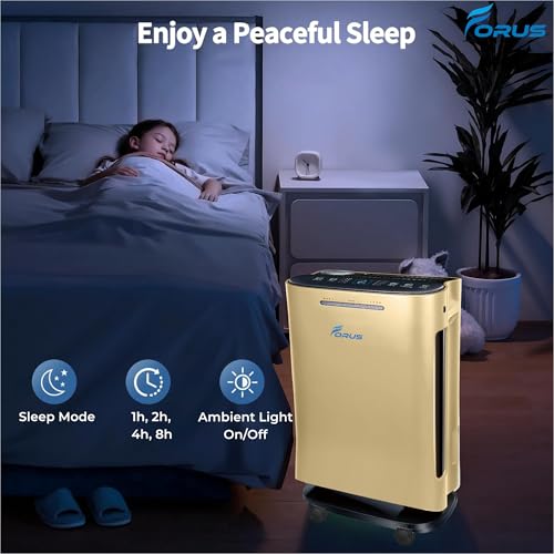 Image of Forus Air Purifier for Home & Office, H13 HEPA 3-in-1 filter, Covers Up to 500 Sqft Area Removes 99.99% Pollutants, Allergens, Pet Dander, Smoke, Dust, virus & Pollens| PM 2.5 | 2-Year Warranty (GR)