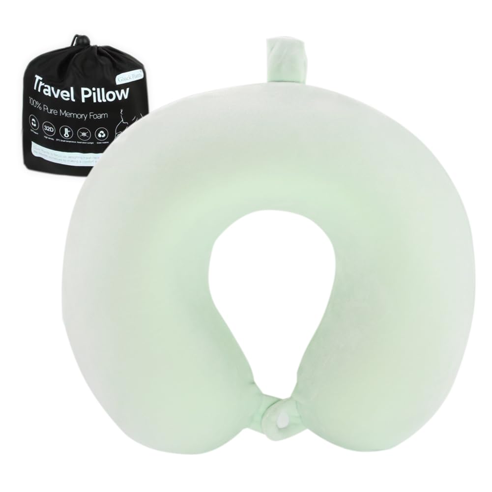 Gluck PlantsTravel Pillow,Neck Pillow for Traveling U Shaped Memory Foam Green Portable Headrest Sleep Airplane Travel Neck Pillow for Flight,Car & Home,Office