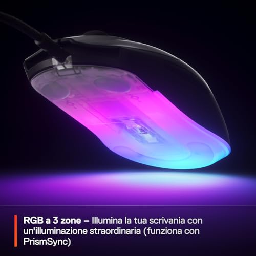 Steelseries Rival 3 Gen 2 - Mouse Da Gioco - Sensore Ottico Truemove Core Da 8500 Dpi - 60 Milioni Di Clic Di Durata - Bassa Latenza - 77 G Di Peso - 100% Piedini In Ptfe - Rgb - Nero - 5