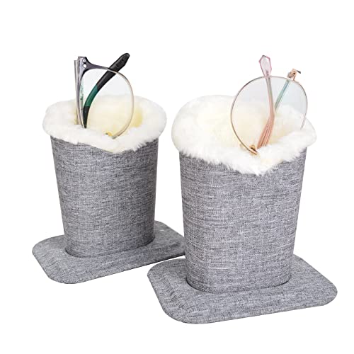 Baitaihem Pack of 2 Plush Lined Eyeglasses Holder Stand Protective Glasses Case For Desks Or Nightstands Canvas (gray)