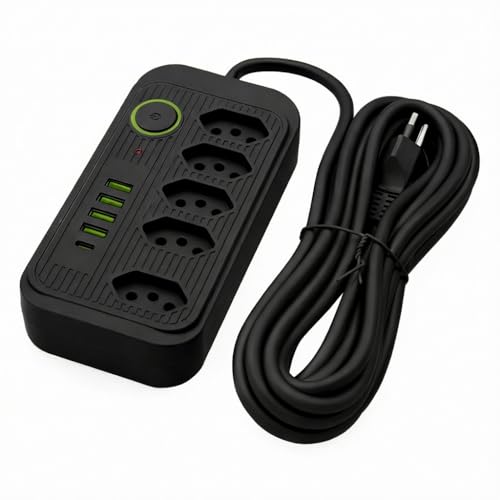 Ferro de passar roupa com extensão de 5 tomadas e USB