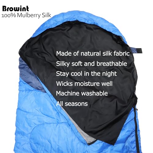 Image of Browint Silk Sleeping Bag Liner, Silk Sleep Sheet, Sack, Extra Wide 87 inchx43 inch, Lightweight Travel and Camping Sheet for Hotel, More Colors for Option, Reinforced Gussets, Pillow Pocket