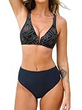 CUPSHE Damen Bikini Set V Ausschnitt Bralette High Waist Ethnomuster Bademode Zweiteiliger Badeanzug Swimsuit M