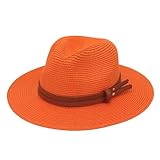 Women Wide Brim Straw Panama Roll up Hat Fedora Beach Sun Hat UPF50+ Orange