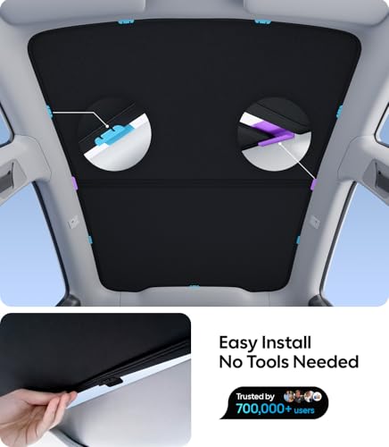 Image of Wigoo Tesla New Model Y Juniper Accessories Sunshade Roof [Never Sag, Nano Ice-Crystal Coatings] Heat Insulation Glass Roof Sun Shade, Accessories for Tesla New Model Y 2025 2026 Launch, Black