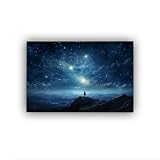 Alone on The Top of The Mountain Looking At The Starry Sky Poster Decoration Painting Suitable for Living Room Bedroom Bar Coffee Shop Office Home Mural (28X28inch Unframed)