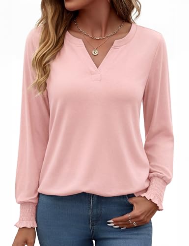 Gyabnw Damen Blusenshirt Langarm Locker und Elegant V Ausschnitt Figurfreundlich und Bequem Perfekt f&uuml;r Arbeit Freizeit und Herbst Winter &Uuml;bergangszeit