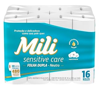 Mili Papel Higiênico Compacto Folha Dupla Sensitive Care Neutro, Picotado e Texturizado, 16 Rolos de 30 metros