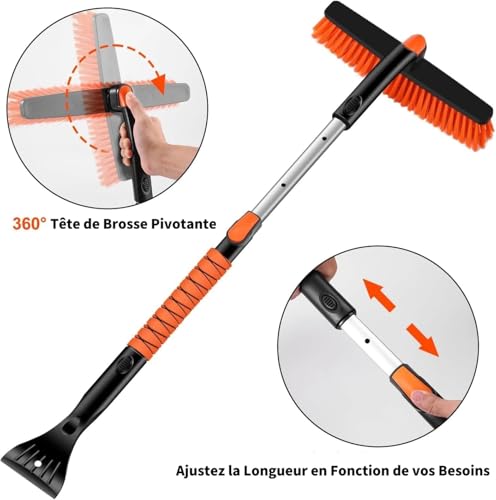 PoolyPoly 120CM Brosse à Neige pour Voiture - Grattoir à Glace de Pare Brise - Pelle à Neige avec Manche Extensible et Poignée en Mousse - Ensemble de Balai à Neige pour Voiture, SUV, Camion, Orange – vue 4