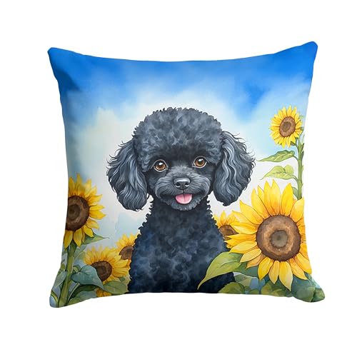 Caroline's Treasures in Sunflowers Throw Pillow, 14Hx14W, Poodle 6137