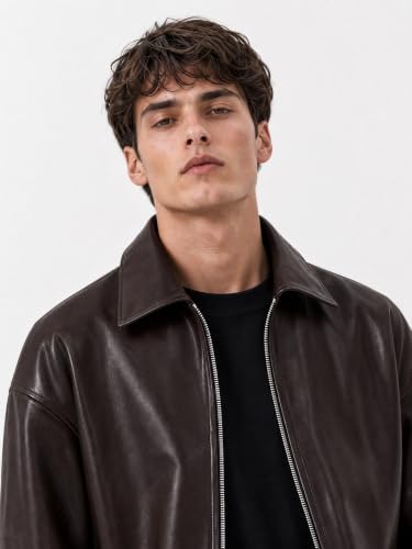 Image of EF **Elite Fame OBSIDIAN Premium Faux Leather Jacket for Men | Oversized Boxy Fit, Shirt Collar, Full Sleeve, Front Zipper Closure, Stylish Casual Winter Streetwear Jacket.