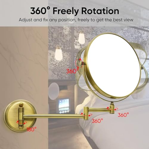 Image of CIPLA PLAST Shaving Mirror for Bathroom | Round Makeup Mirror | 360 Degree Rotation Adjustable Frame (Gold)