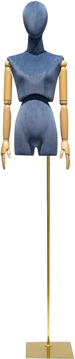 CONGRUI Clothing Store Showcase Female Body Retail Mannequins Velvet Torso Adjustable Height 83 96 in Manikin Detachable(Blue Gold)