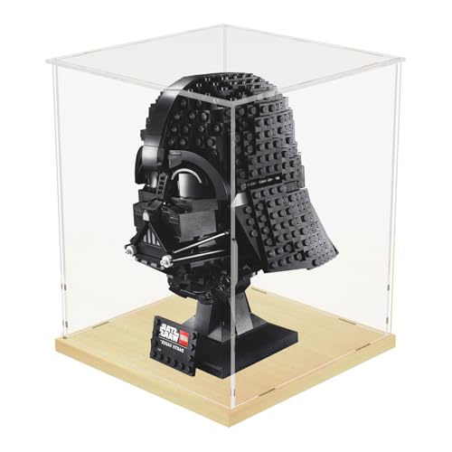 Image of Choowin Acrylic Display Case for Lego Star Wars Helmet Mandalorian Helmet for Lego R2D2, Thickened Clear Acrylic Display Cases for Collectibles, Assemble Dustproof Display Box with Door, Wood