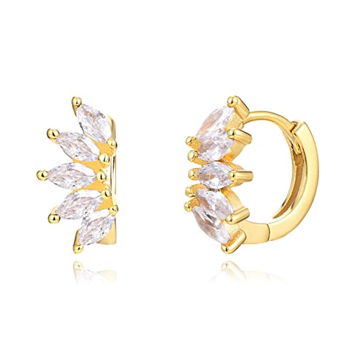 Boucles d'oreilles en Argent cerceaux 925 avec feuilles en zircone cubique pour femmes