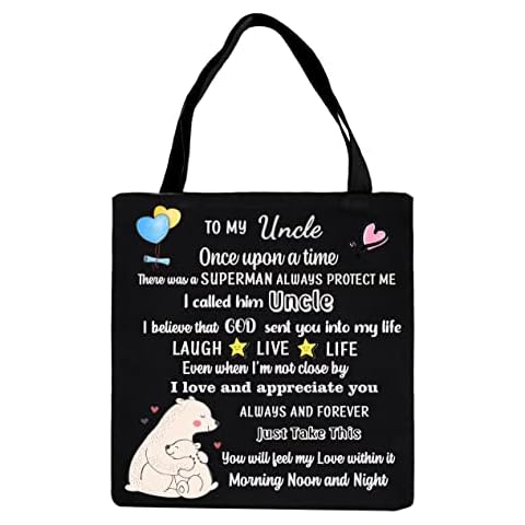 Linen Tote Bags for Uncle Birthday Gift Special Fathers Day Present Reusable Shopper Bags Uncle Kids Long Distance Accompanying Keepsakes Uncle Christmas Appreciate Shopping Bag (Uncle-Black Color) Cover