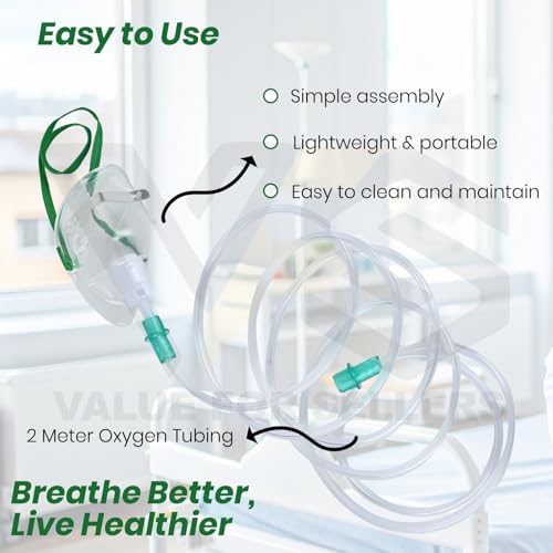 Image of Oxygen Mask for Adult, Oxygen Universal Oxygen Mask with Tubing Therapy Mask, Washable, Reusable Oxygen Mask (Pack of 1)