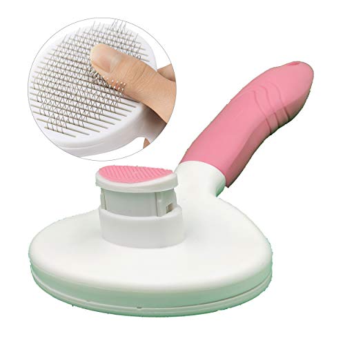 KIRTI Self Cleaning Slicker Brush for Dogs and Cats, Pet Grooming Hair Brush with Pin, Removes Shedding Tangled Hair and Massage Pink