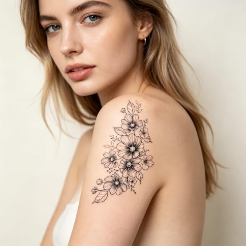 VERDBOOK Waterproof Floral Flower Temporary Tattoos for Women, 2 Sheets — view 2